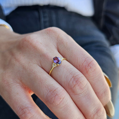 14K Gold Amethyst Oval and Diamond Ring - 8S268AME