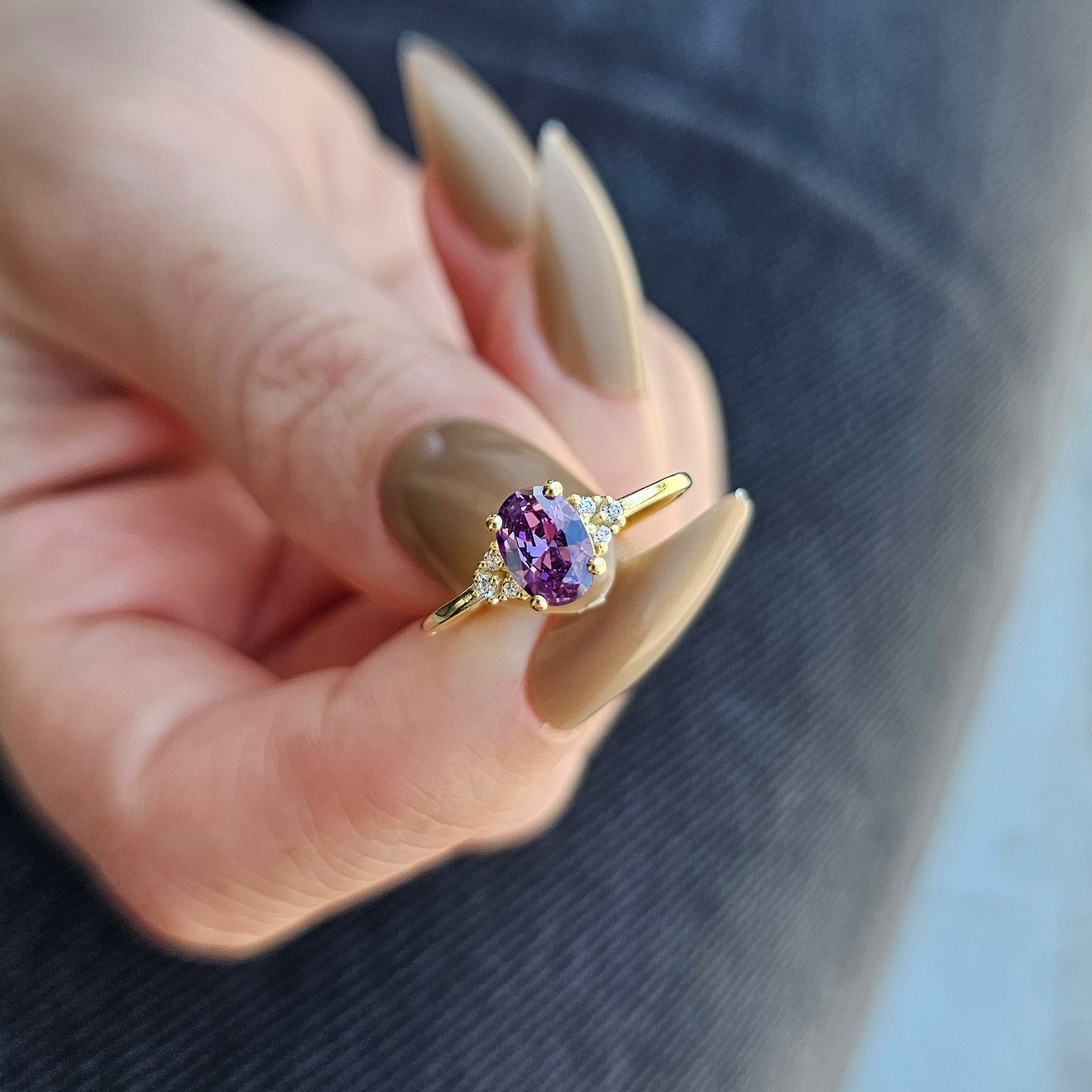 14K Gold Amethyst Oval and Diamond Ring - 8S268AME