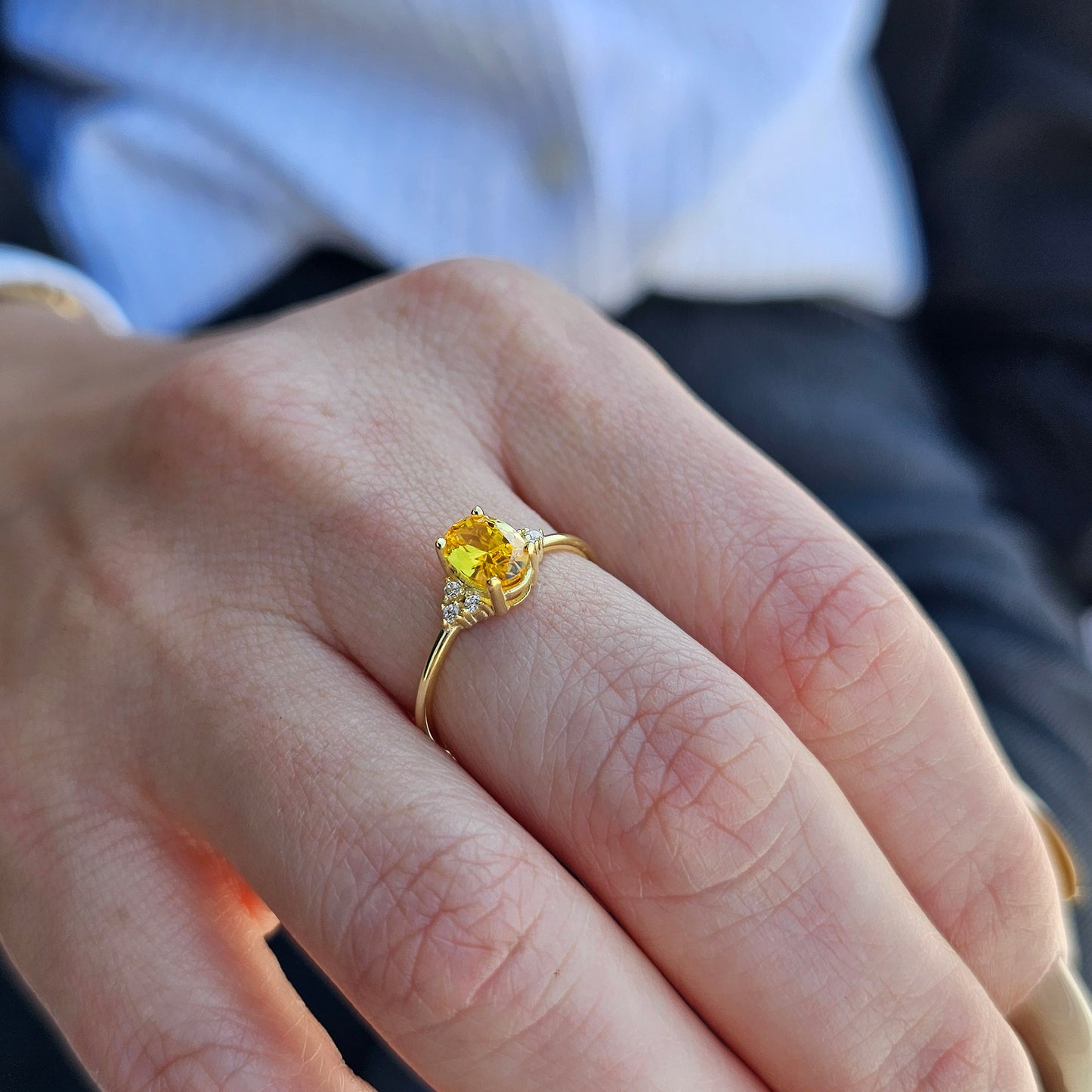 10K Gold Dainty Citrine Oval and Cz Ring - 8S268CIT