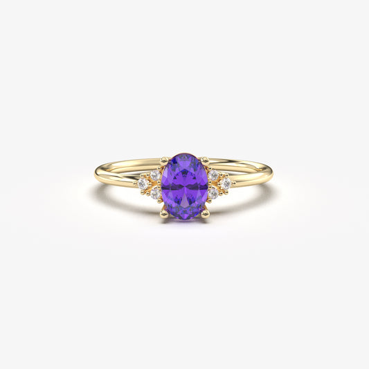 18K Gold Amethyst Oval and Cz Ring - 8S268AME