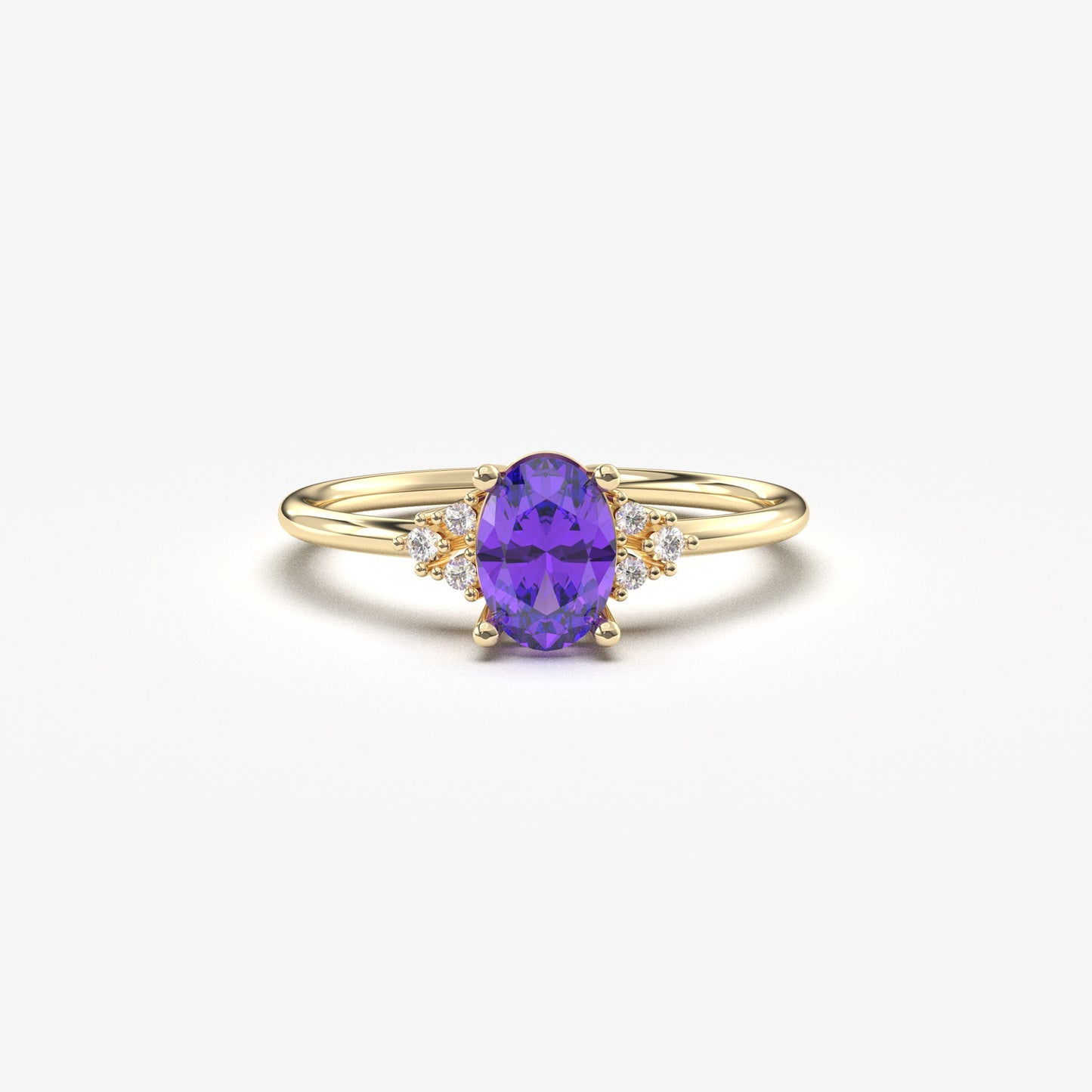 18K Gold Amethyst Oval and Diamond Ring - 8S268AME