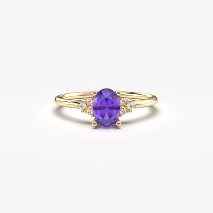 18K Gold Amethyst Oval and Diamond Ring - 8S268AME
