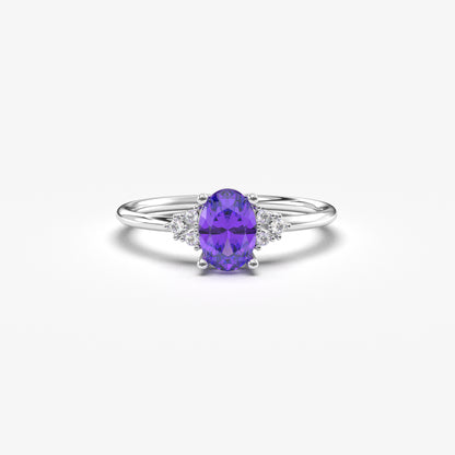 18K Gold Amethyst Oval and Cz Ring - 8S268AME