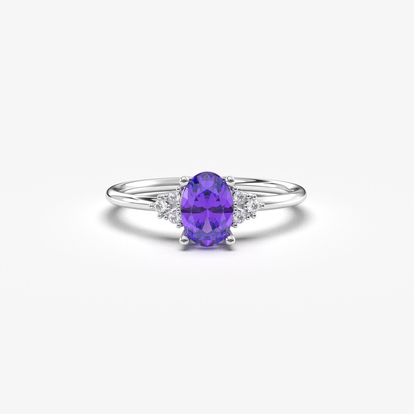 18K Gold Amethyst Oval and Diamond Ring - 8S268AME