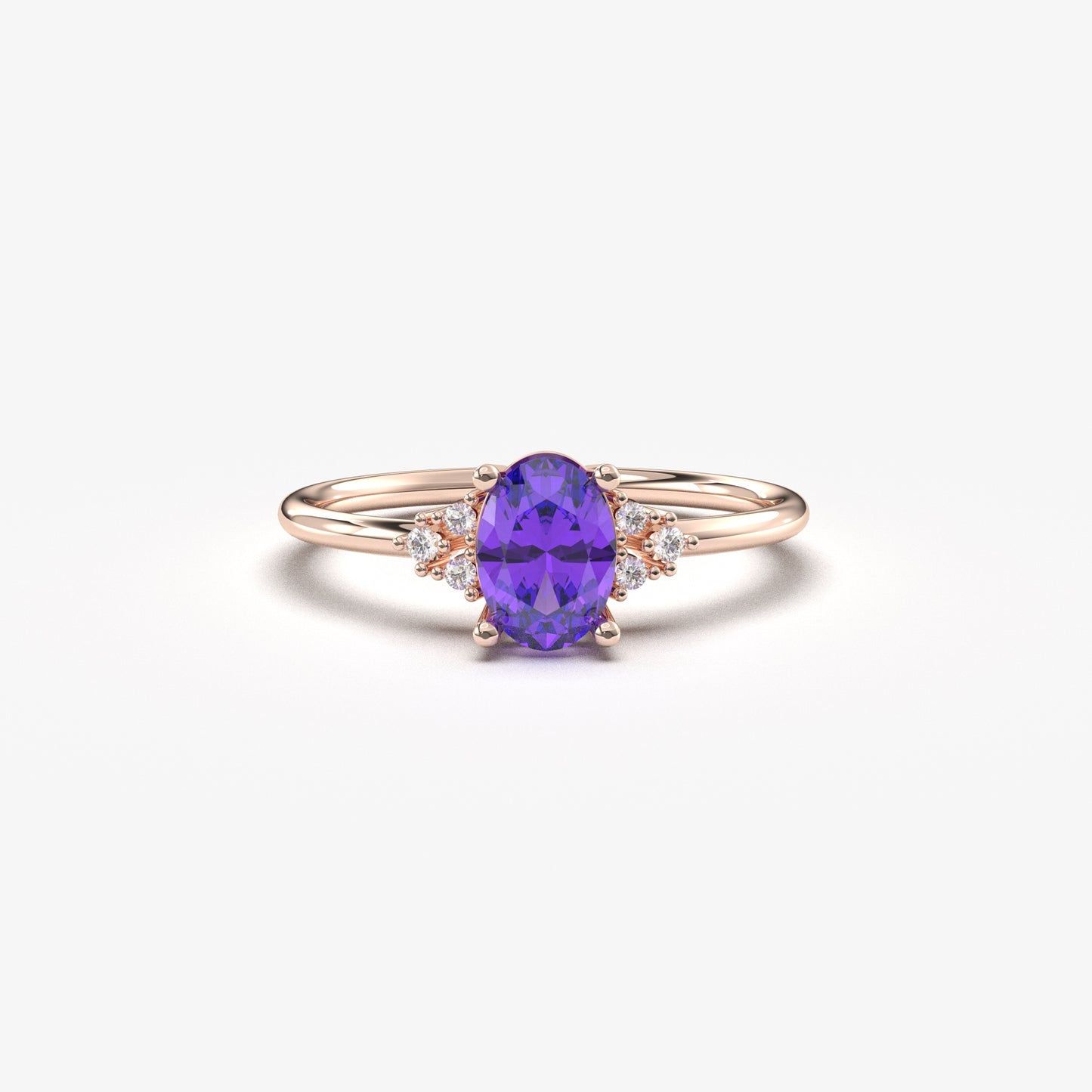 18K Gold Amethyst Oval and Diamond Ring - 8S268AME