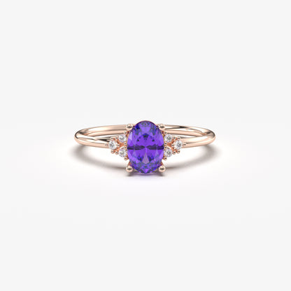 14K Gold Amethyst Oval and Diamond Ring - 8S268AME