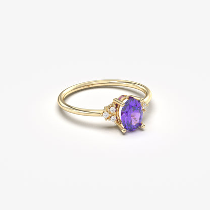 14K Gold Amethyst Oval and Diamond Ring - 8S268AME