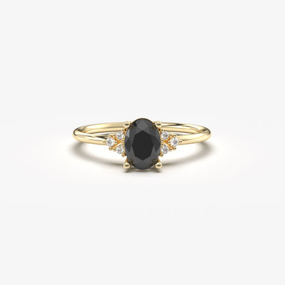 14K Gold Unique Black Onyx Oval and Diamond Ring - 8S268BLK