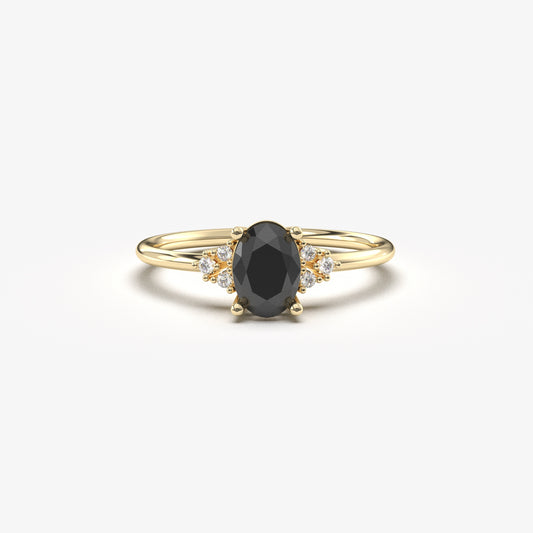 10K Gold Unique Black Onyx Oval and Diamond Ring - 8S268BLK