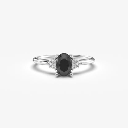 14K Gold Unique Black Onyx Oval and Diamond Ring - 8S268BLK