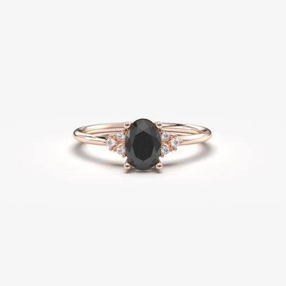 14K Gold Unique Black Onyx Oval and Diamond Ring - 8S268BLK