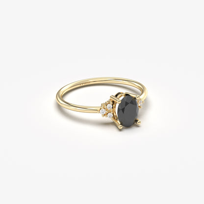 14K Gold Unique Black Onyx Oval and Diamond Ring - 8S268BLK