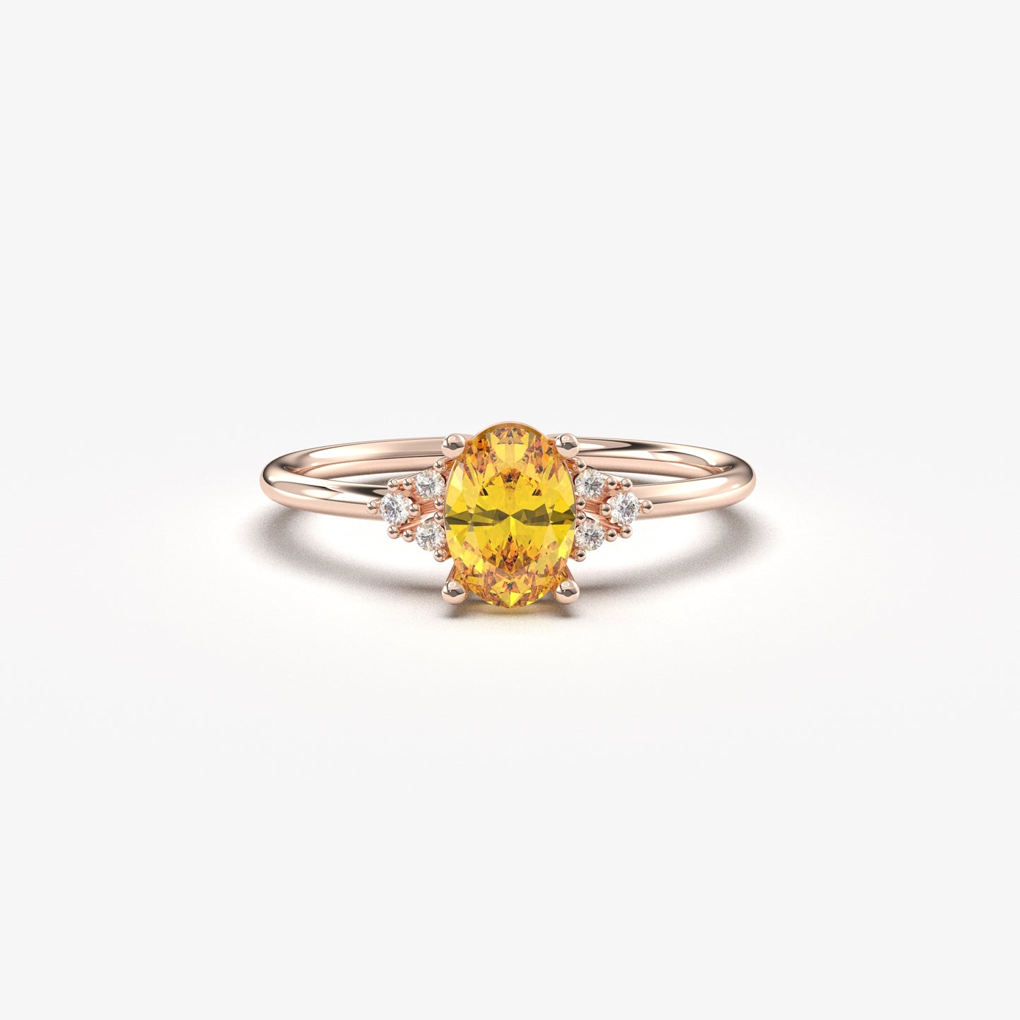 10K Gold Dainty Citrine Oval and Cz Ring - 8S268CIT