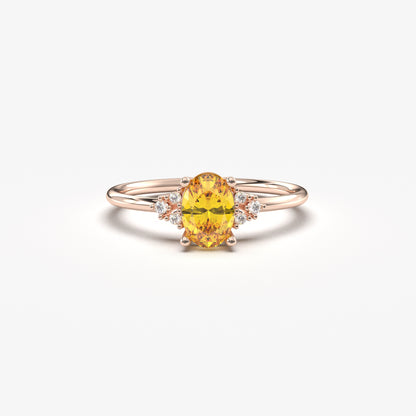 10K Gold Dainty Citrine Oval and Cz Ring - 8S268CIT