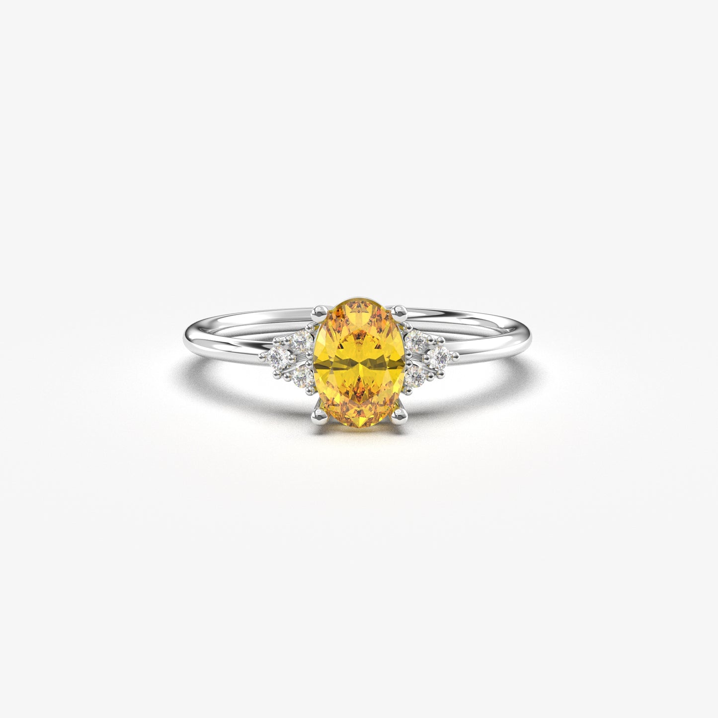 10K Gold Dainty Citrine Oval and Cz Ring - 8S268CIT