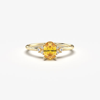 10K Gold Dainty Citrine Oval and Cz Ring - 8S268CIT