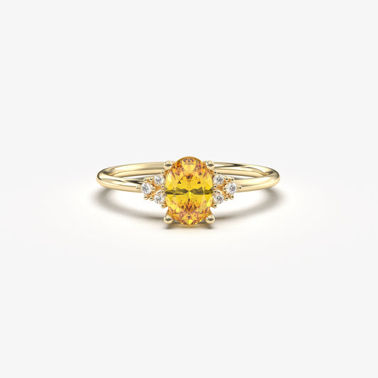 10K Gold Dainty Citrine Oval and Cz Ring - 8S268CIT