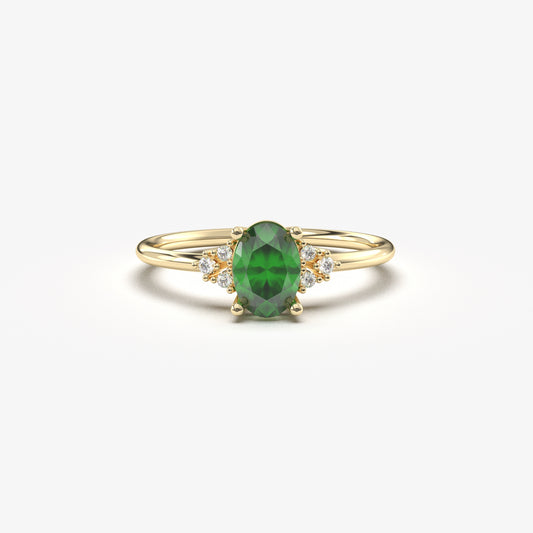 10K Gold Oval Emerald and Cz Ring - 8S268EME