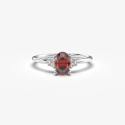 14K Gold Vintage Garnet Oval and Diamond Ring - 8S268GAR