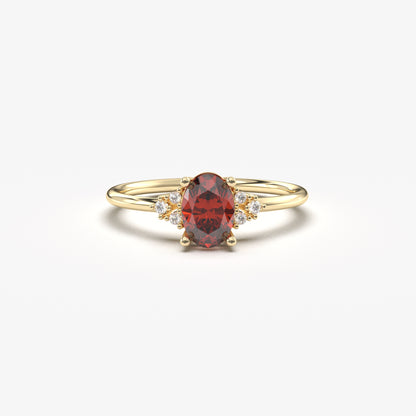 10K Gold Vintage Garnet Oval and Cz Ring - 8S268GAR