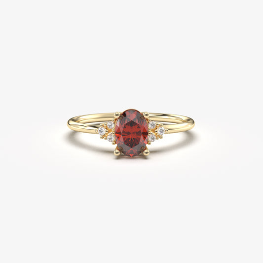 10K Gold Vintage Garnet Oval and Cz Ring - 8S268GAR