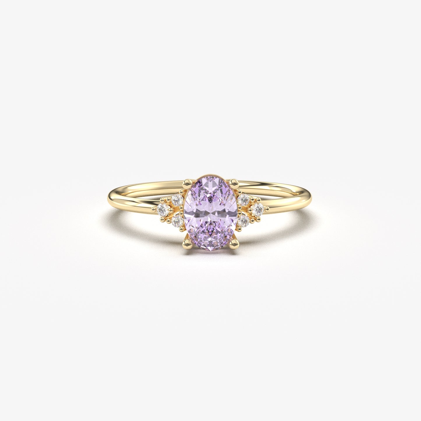 10K Gold Oval Solitaire Lavender and Cz Ring - 8S268LAV