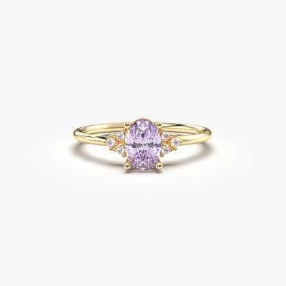 10K Gold Oval Solitaire Lavender and Cz Ring - 8S268LAV