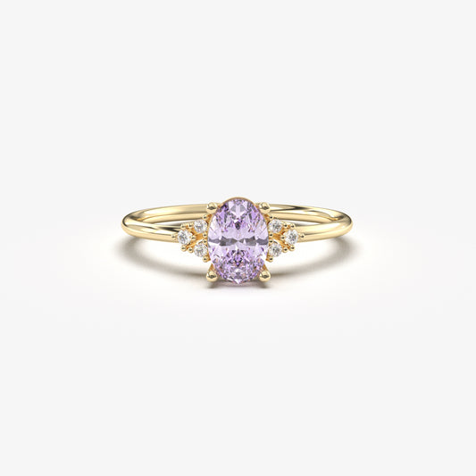 10K Gold Oval Solitaire Lavender and Cz Ring - 8S268LAV