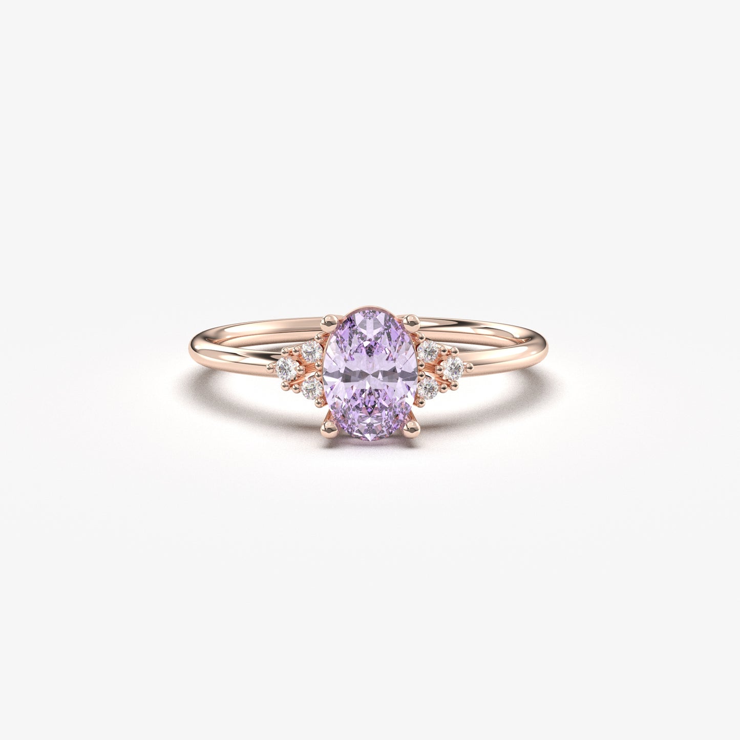 10K Gold Oval Solitaire Lavender and Cz Ring - 8S268LAV