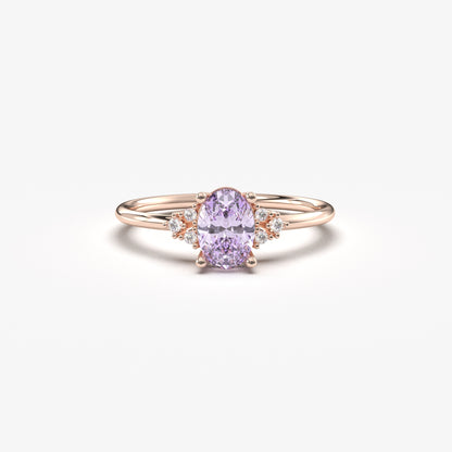 10K Gold Oval Solitaire Lavender and Cz Ring - 8S268LAV