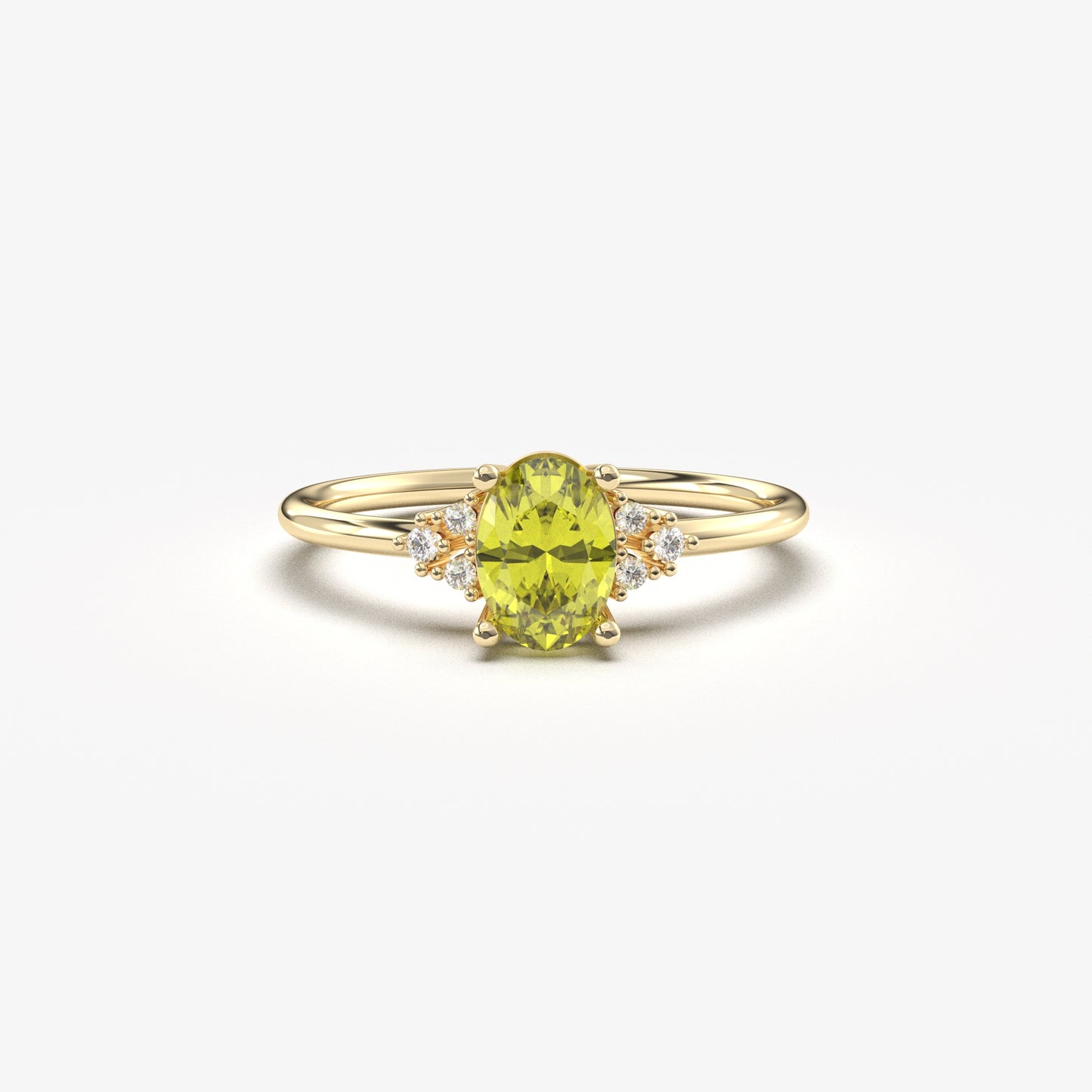 14K Gold Oval Natural Peridot and Cz Ring - 8S268NATPER