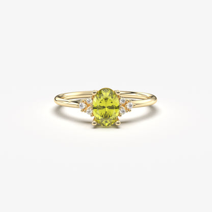 14K Gold Oval Natural Peridot and Cz Ring - 8S268NATPER