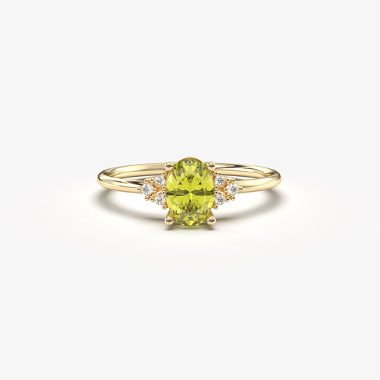 18K Gold Oval Natural Peridot and Cz Ring - 8S268NATPER