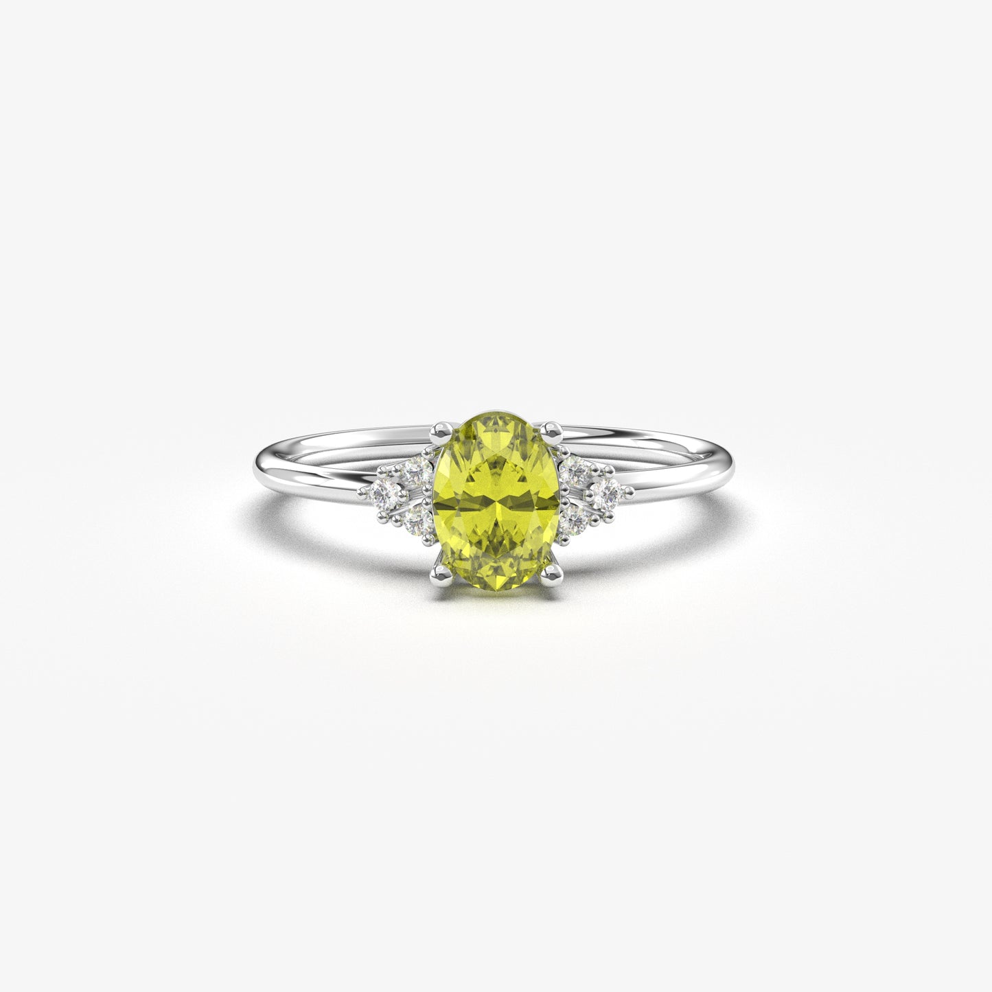 14K Gold Oval Natural Peridot and Cz Ring - 8S268NATPER