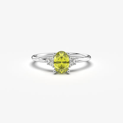 14K Gold Oval Natural Peridot and Cz Ring - 8S268NATPER