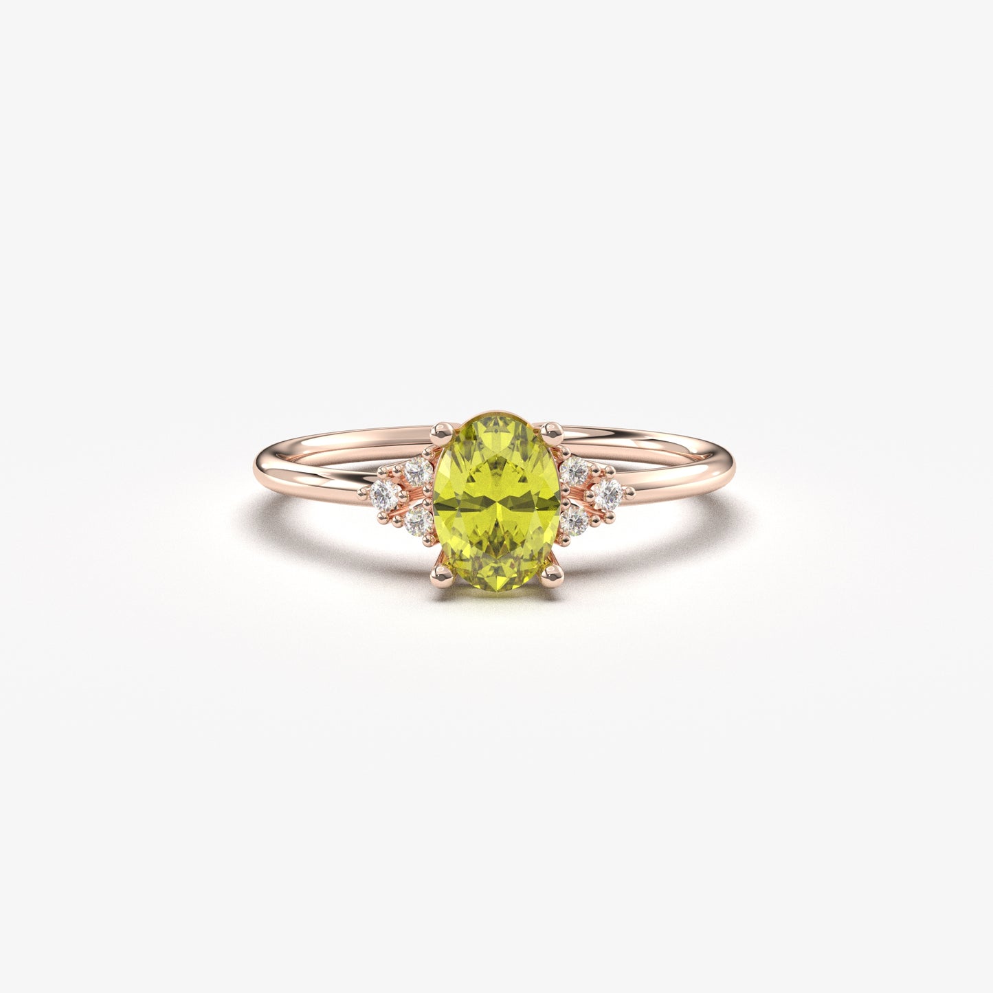 14K Gold Oval Natural Peridot and Cz Ring - 8S268NATPER