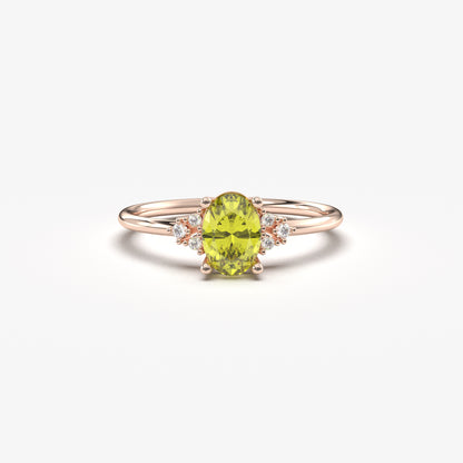14K Gold Oval Natural Peridot and Cz Ring - 8S268NATPER