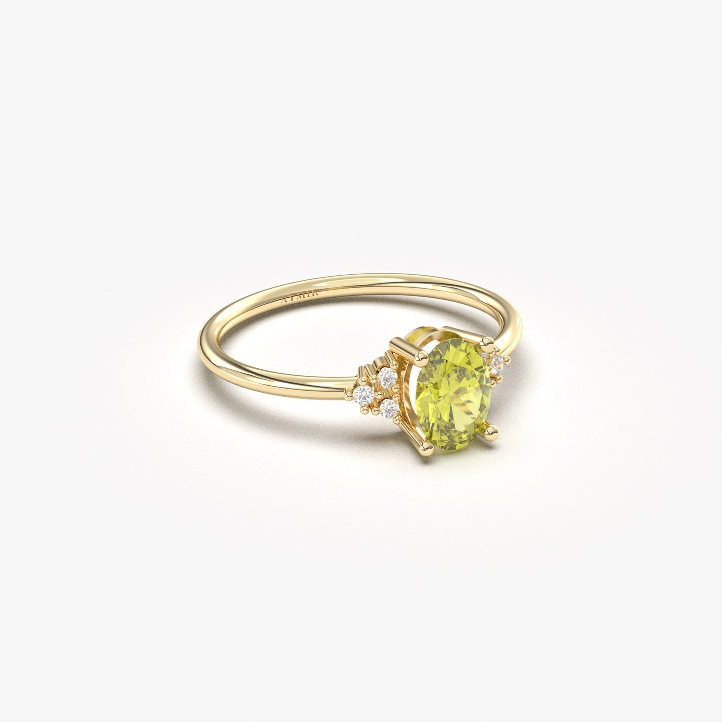 14K Gold Oval Natural Peridot and Cz Ring - 8S268NATPER