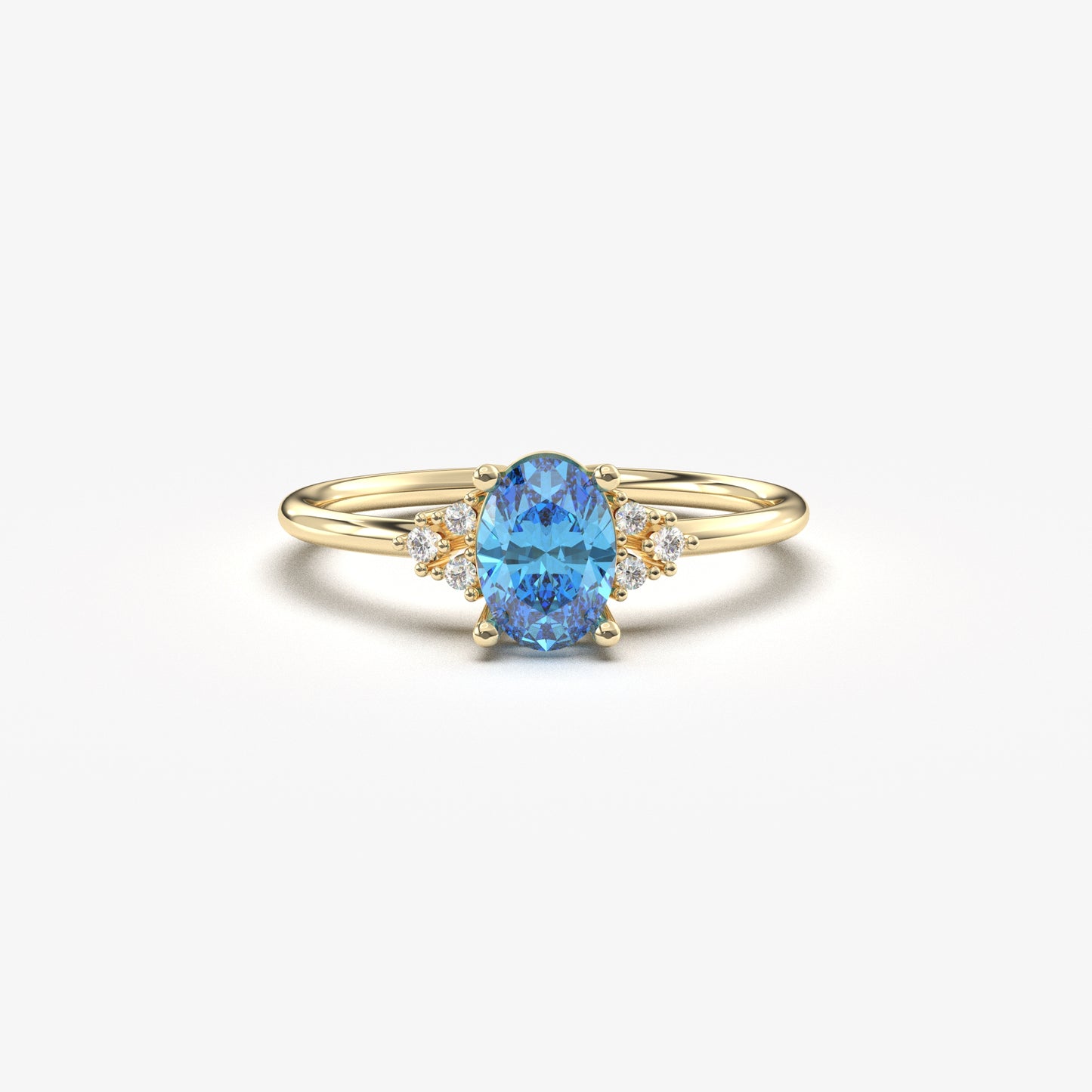 10K Gold Sky Blue Solitaire Oval and Diamond Ring - 8S268SKY