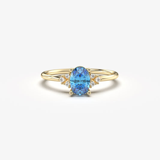 10K Gold Sky Blue Solitaire Oval and Cz Ring - 8S268SKY