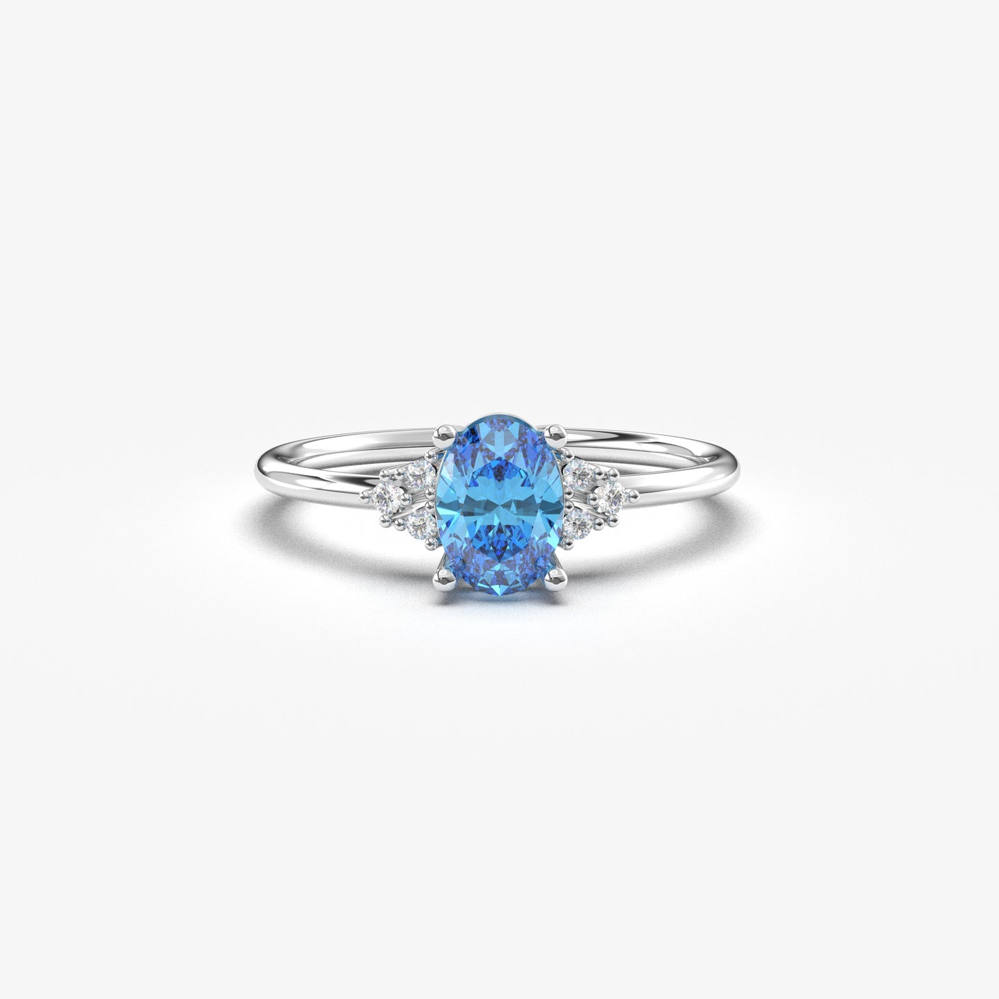 10K Gold Sky Blue Solitaire Oval and Cz Ring - 8S268SKY