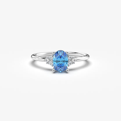 10K Gold Sky Blue Solitaire Oval and Cz Ring - 8S268SKY
