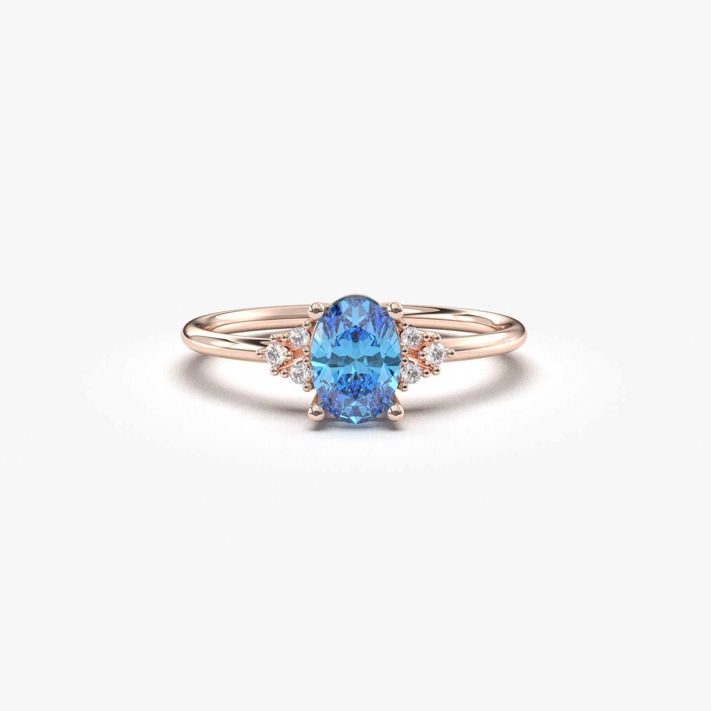 10K Gold Sky Blue Solitaire Oval and Diamond Ring - 8S268SKY