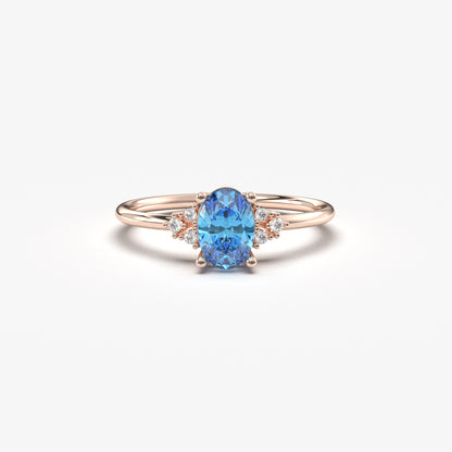 10K Gold Sky Blue Solitaire Oval and Cz Ring - 8S268SKY