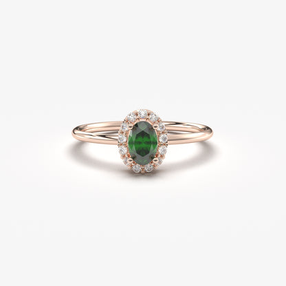 10K Gold Oval Emerald Solitaire Diamond Ring - 8S26EME
