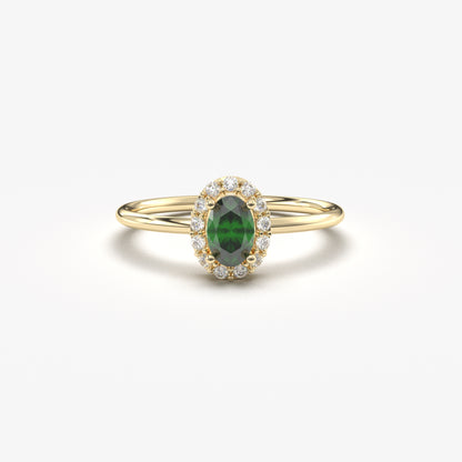 10K Gold Oval Emerald Solitaire Diamond Ring - 8S26EME
