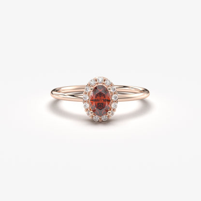 10K Gold Oval Garnet Halo Diamond Ring - 8S26GAR