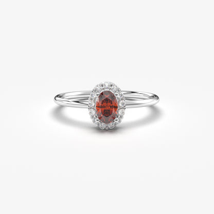 10K Gold Oval Garnet Halo Diamond Ring - 8S26GAR