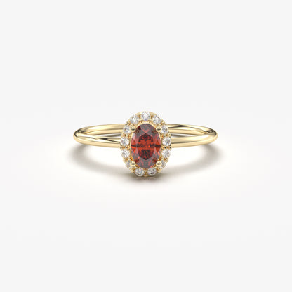 10K Gold Oval Garnet Halo Diamond Ring - 8S26GAR