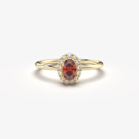 10K Gold Oval Garnet Halo Diamond Ring - 8S26GAR